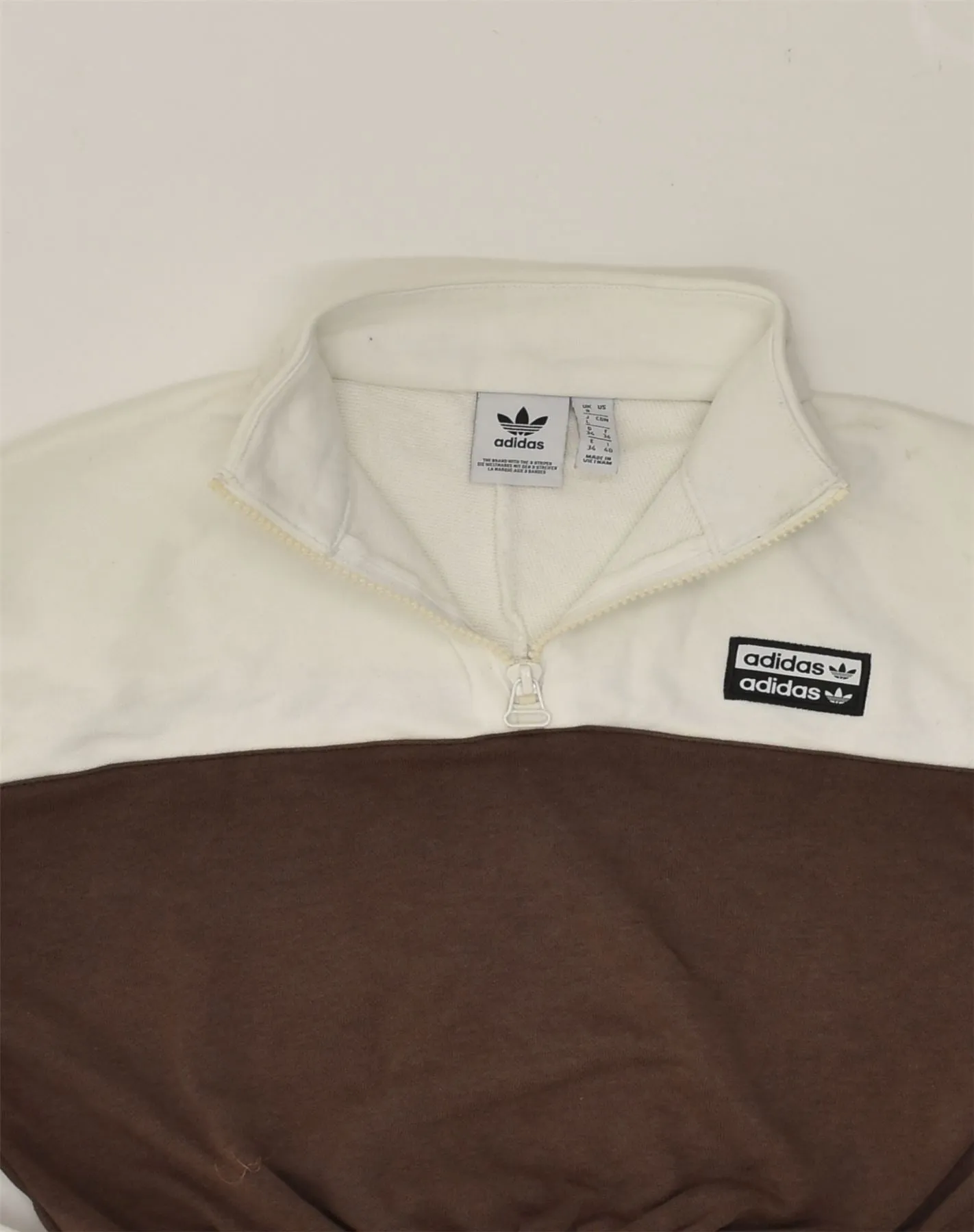 ADIDAS Womens Crop Zip Neck Sweatshirt Jumper UK 8 Small  Brown
