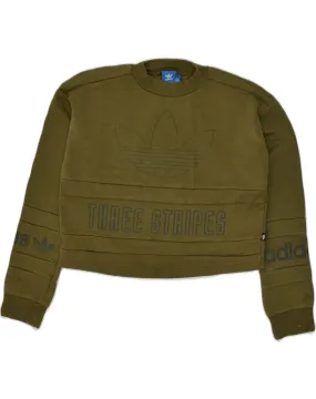 ADIDAS Womens Graphic Crop Sweatshirt Jumper UK 14 Medium Khaki Cotton