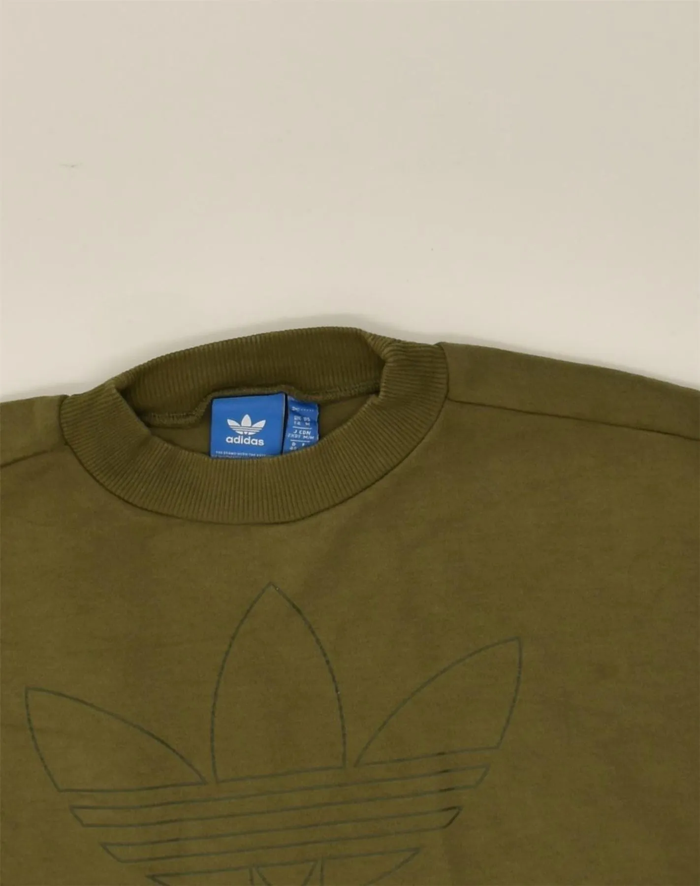 ADIDAS Womens Graphic Crop Sweatshirt Jumper UK 14 Medium Khaki Cotton