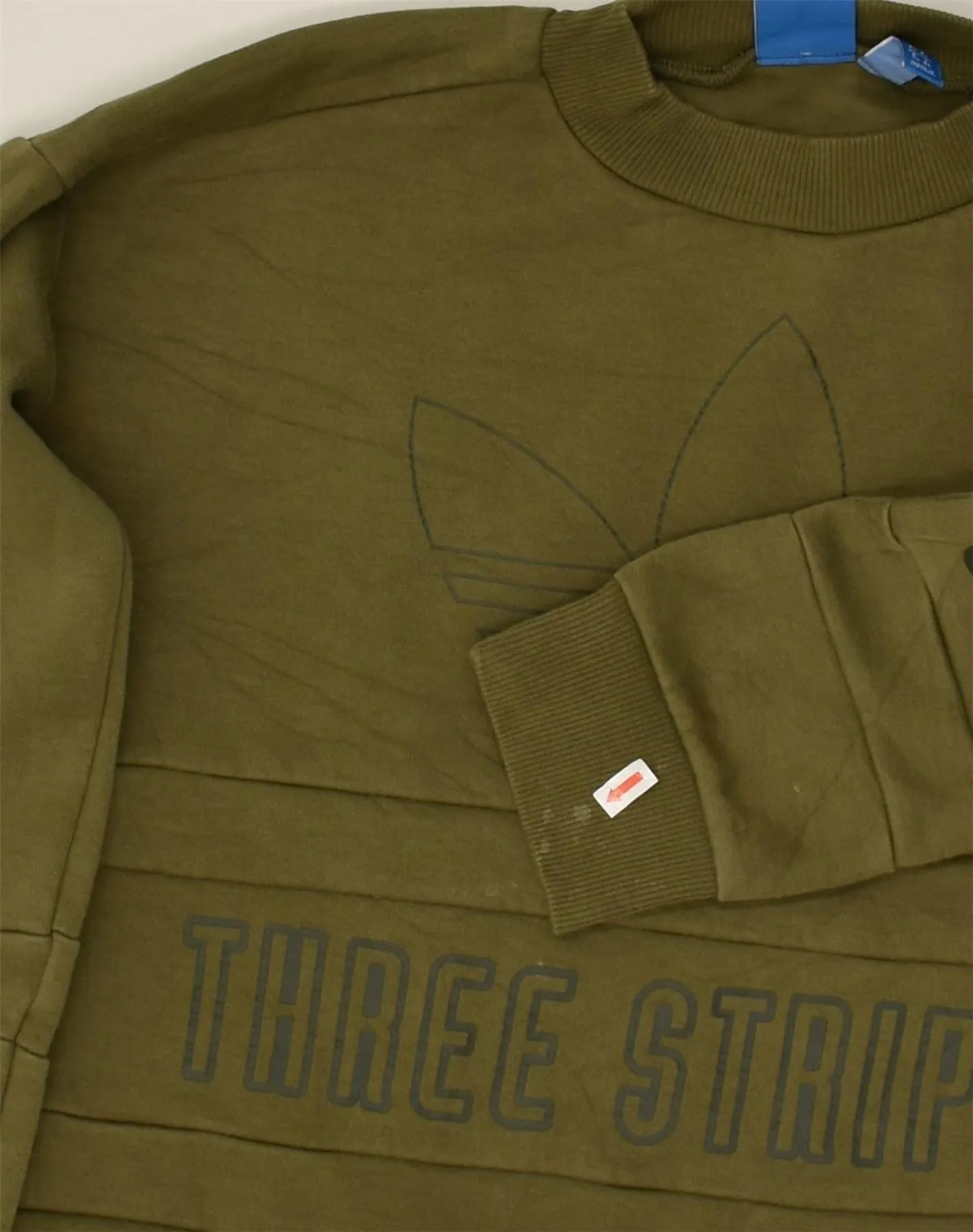 ADIDAS Womens Graphic Crop Sweatshirt Jumper UK 14 Medium Khaki Cotton