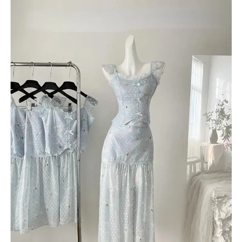 Aiertu French Elegant 2 Piece Set Women Summer 2000s Sleeveless Y2k Crop Tops   Party Casual Fashion Midi Skirt Holiday Beach Suit