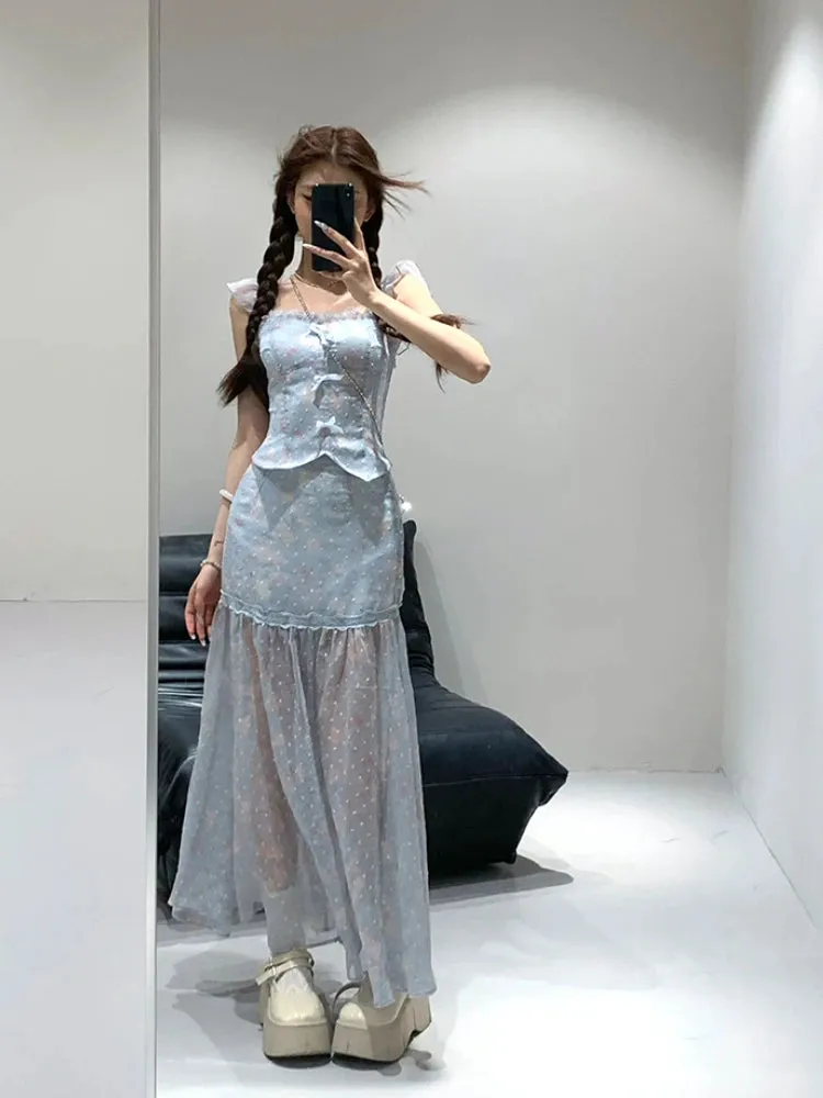 Aiertu French Elegant 2 Piece Set Women Summer 2000s Sleeveless Y2k Crop Tops   Party Casual Fashion Midi Skirt Holiday Beach Suit