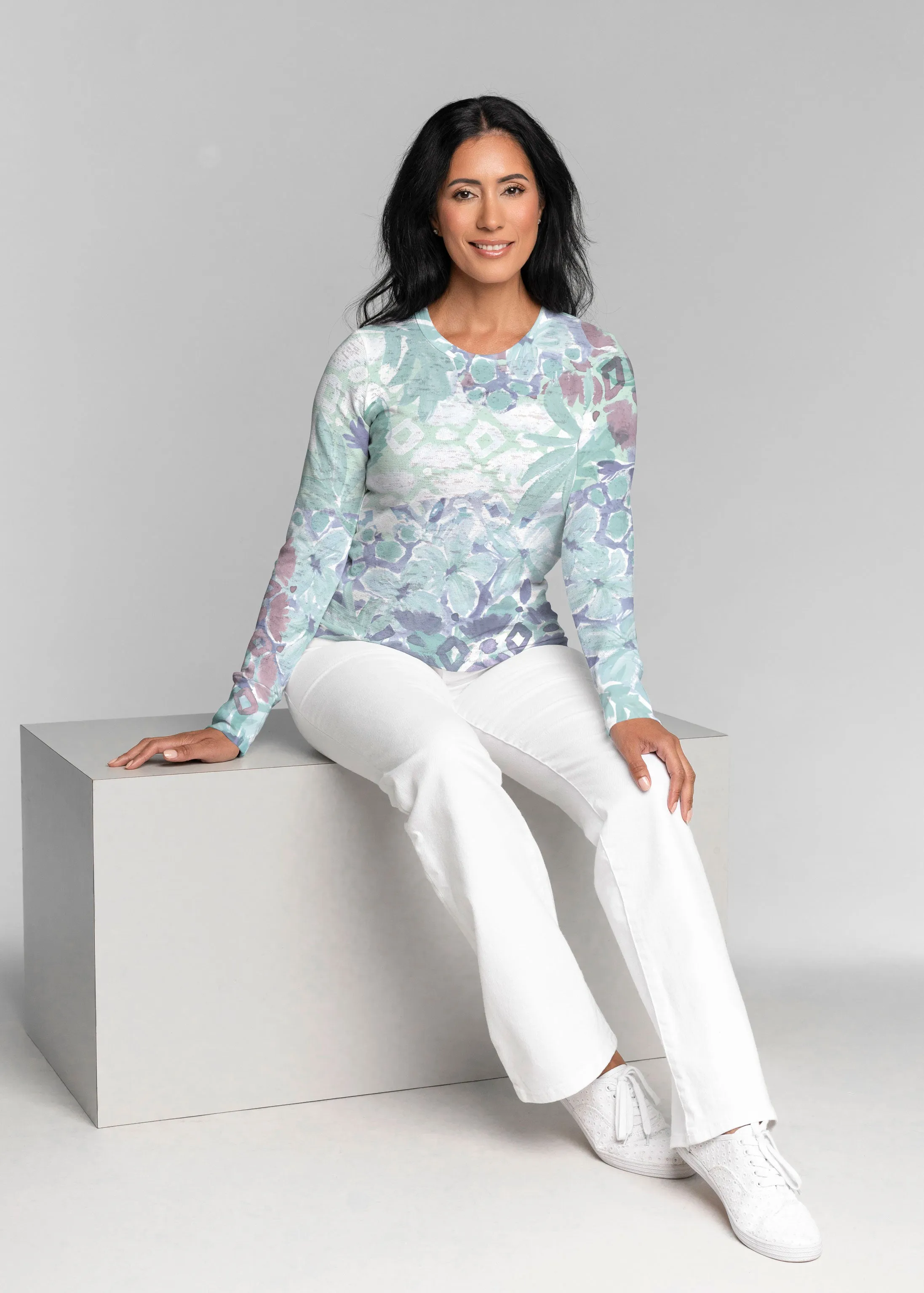 Bali Minty Blue (17291) ~ Thermal Long Sleeve Crew Shirt