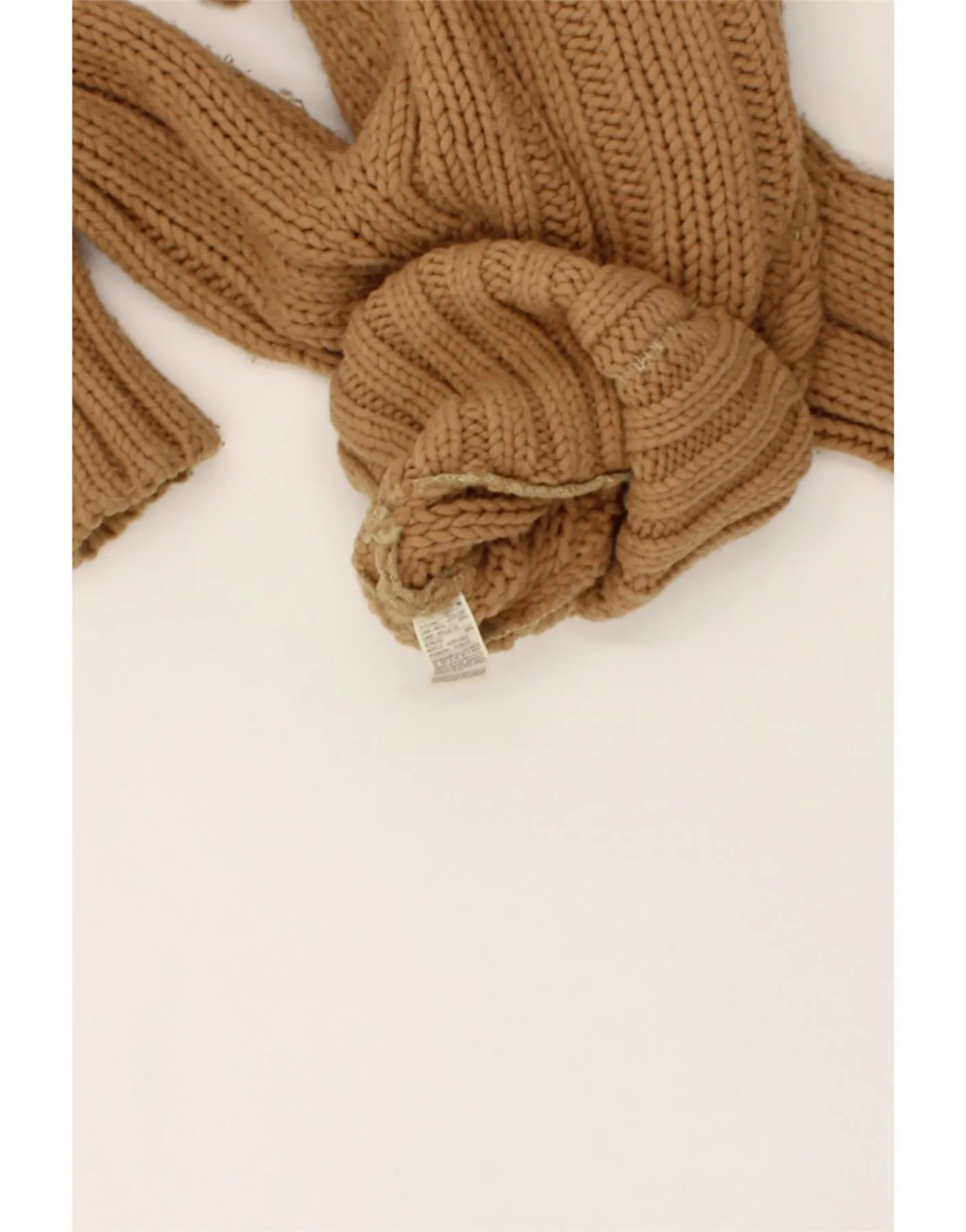 BENETTON Womens Crop Roll Neck Jumper Sweater UK 12 Medium Brown Acrylic