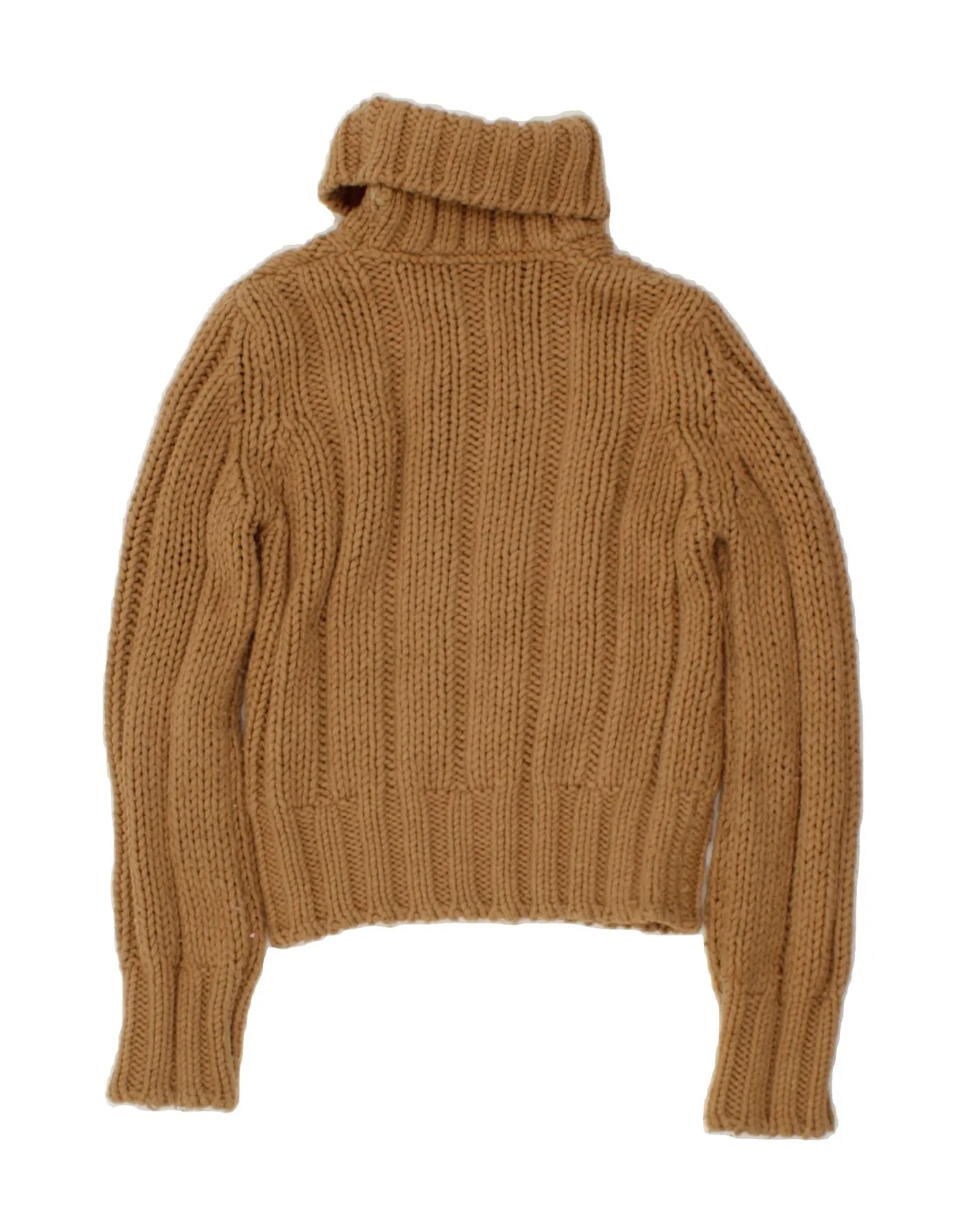 BENETTON Womens Crop Roll Neck Jumper Sweater UK 12 Medium Brown Acrylic