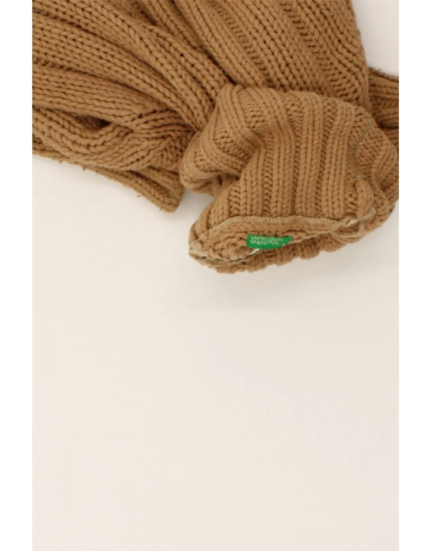 BENETTON Womens Crop Roll Neck Jumper Sweater UK 12 Medium Brown Acrylic