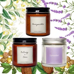 Better co Scented Soy Wax Amber Jar Candle Organic Luxury Aroma Burning Time Upto 20 Hours. Combo Pack of 3. Honeysuckle Lavender and Nutmeg   Coco.