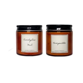 Better co Scented Soy Wax Amber Jar Candle Organic Luxury Aroma Burning Time Upto 20 Hours. Combo Pack of Honeysuckle and Eucalyptus   Mint