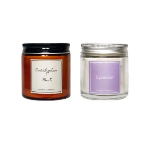 Better co Scented Soy Wax Amber Jar Candle Organic Luxury Aroma Burning Time Upto 20 Hours. Combo Pack of Lavender and Eucalyptus   Mint