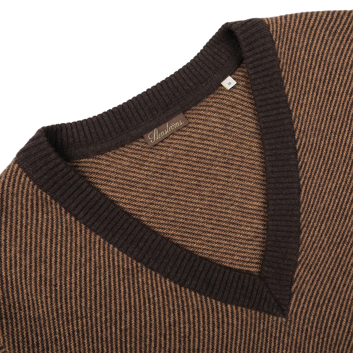 Camel Brown Striped Merino V-Neck Sweater