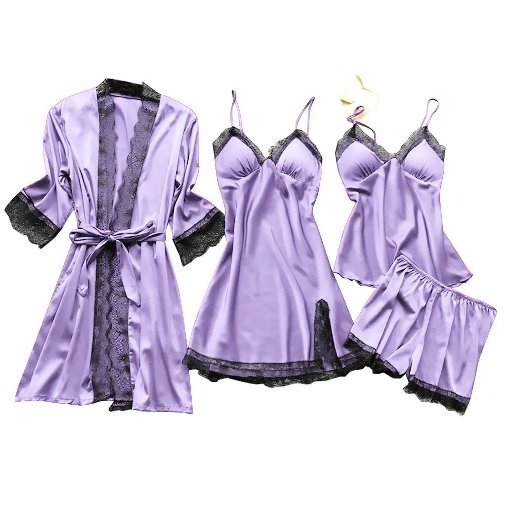 Christmas Pajamas Matching Family Pyjamas Sexy Pajamas Set Silk Stain Sling Cami Pants Winter Warm Robe Underwear Woman  Home Wear