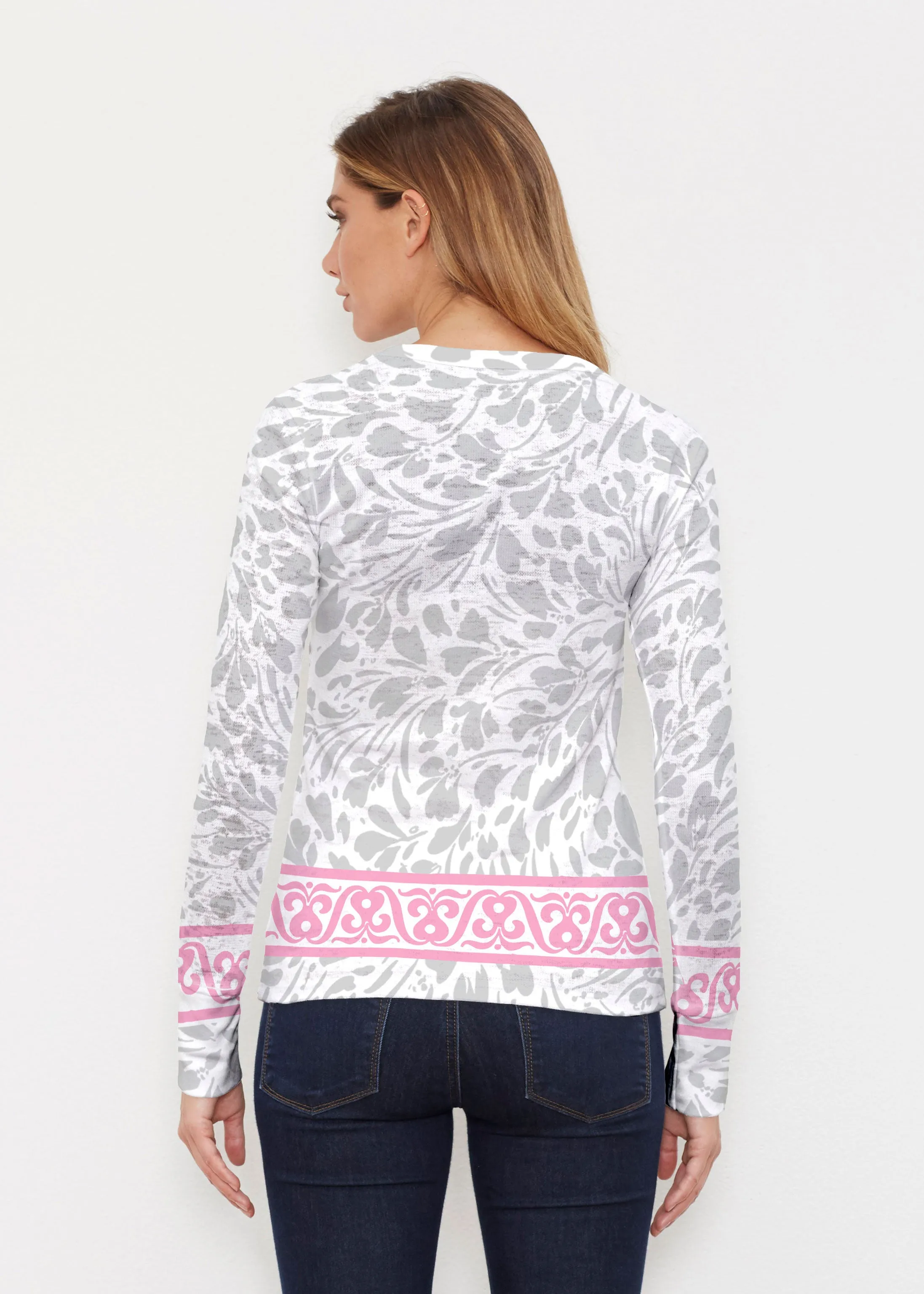 Ditsy Grey (7936) ~ Thermal Long Sleeve Crew Shirt