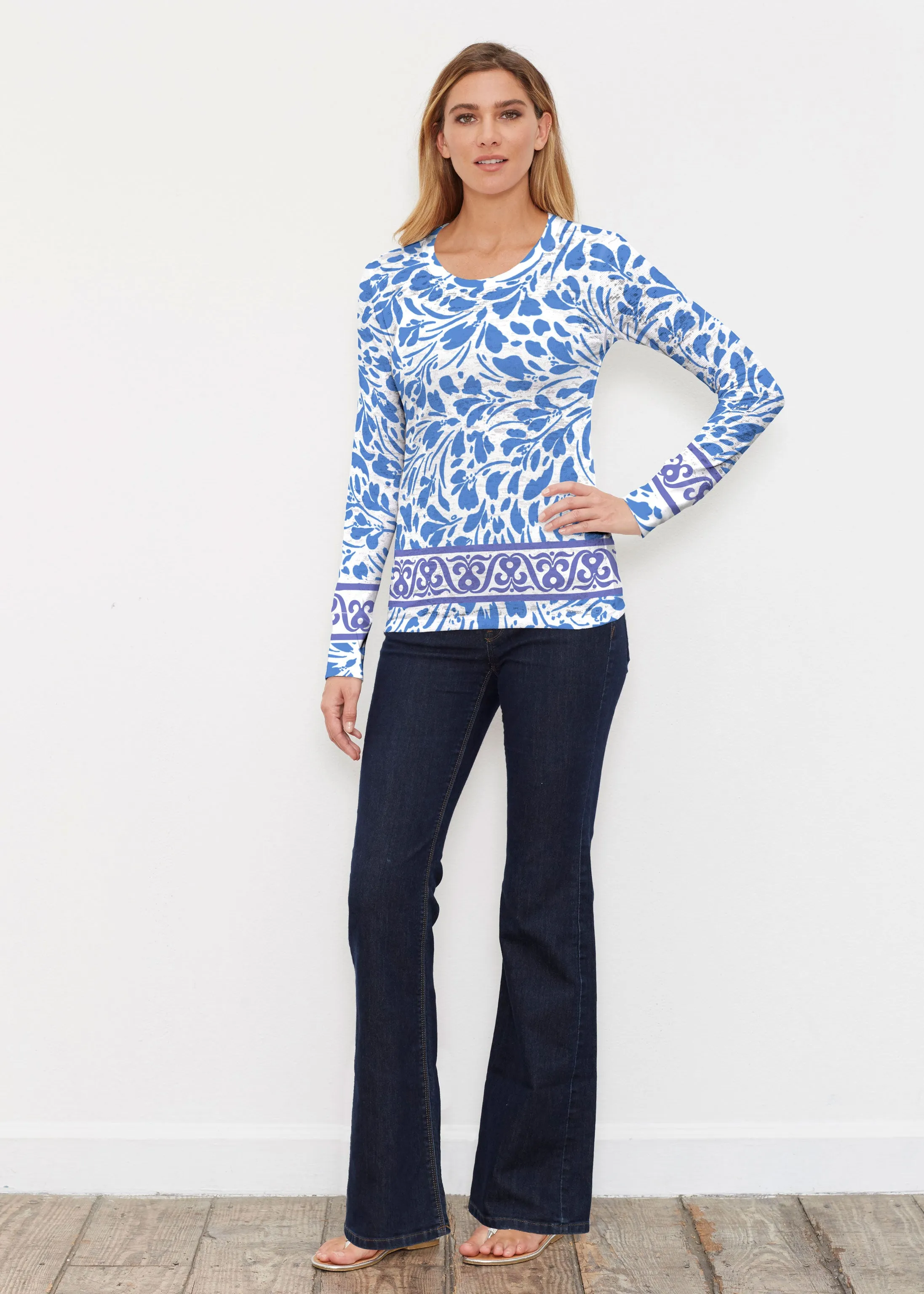 Ditsy Royal (7930) ~ Thermal Long Sleeve Crew Shirt