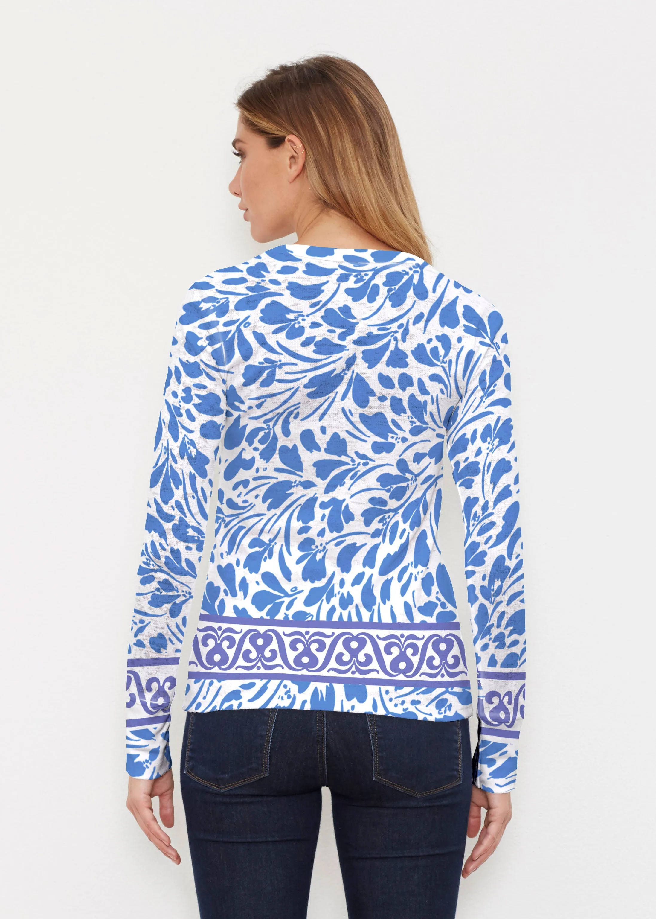 Ditsy Royal (7930) ~ Thermal Long Sleeve Crew Shirt