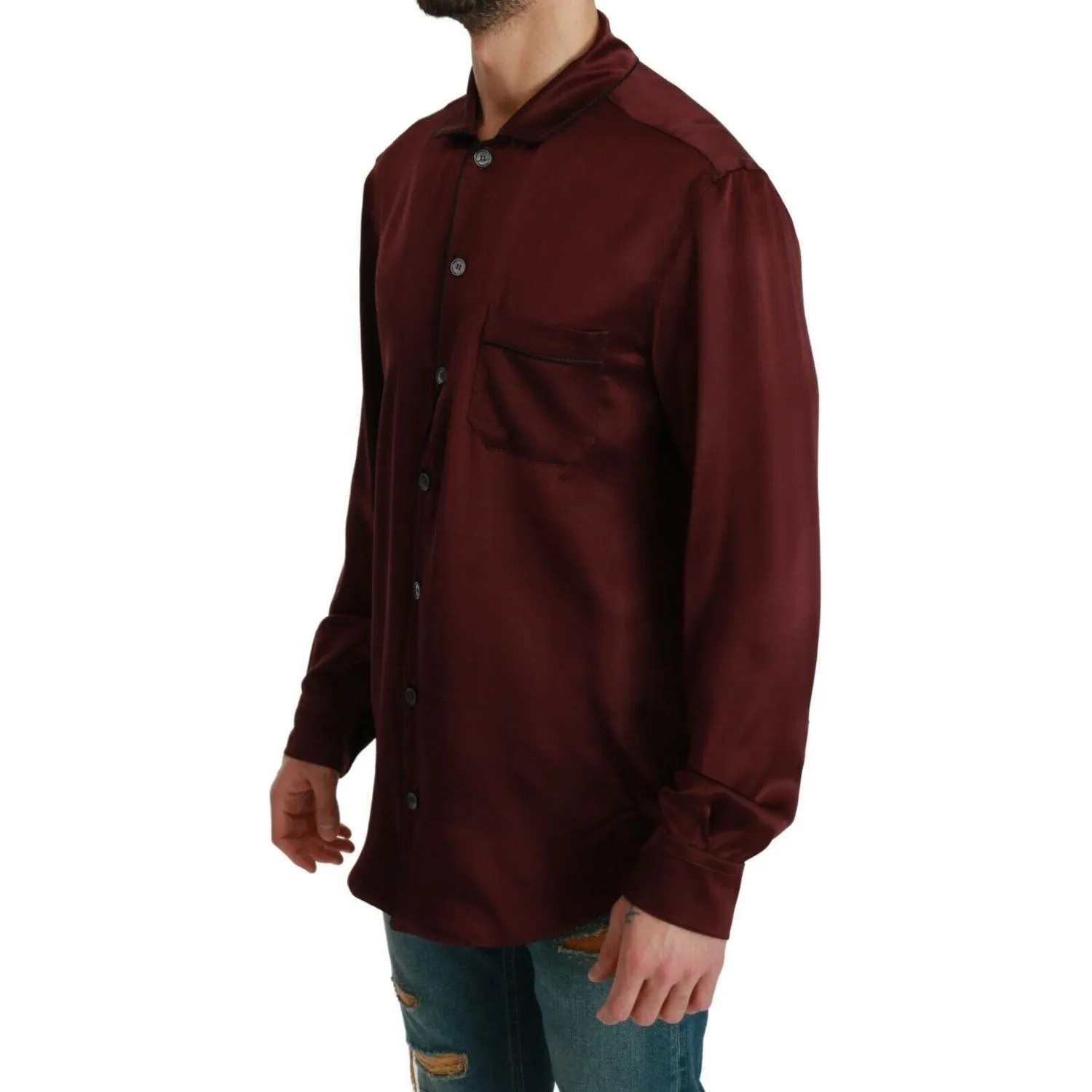 Dolce & Gabbana Bordeaux Silk Pajama-Inspired Shirt
