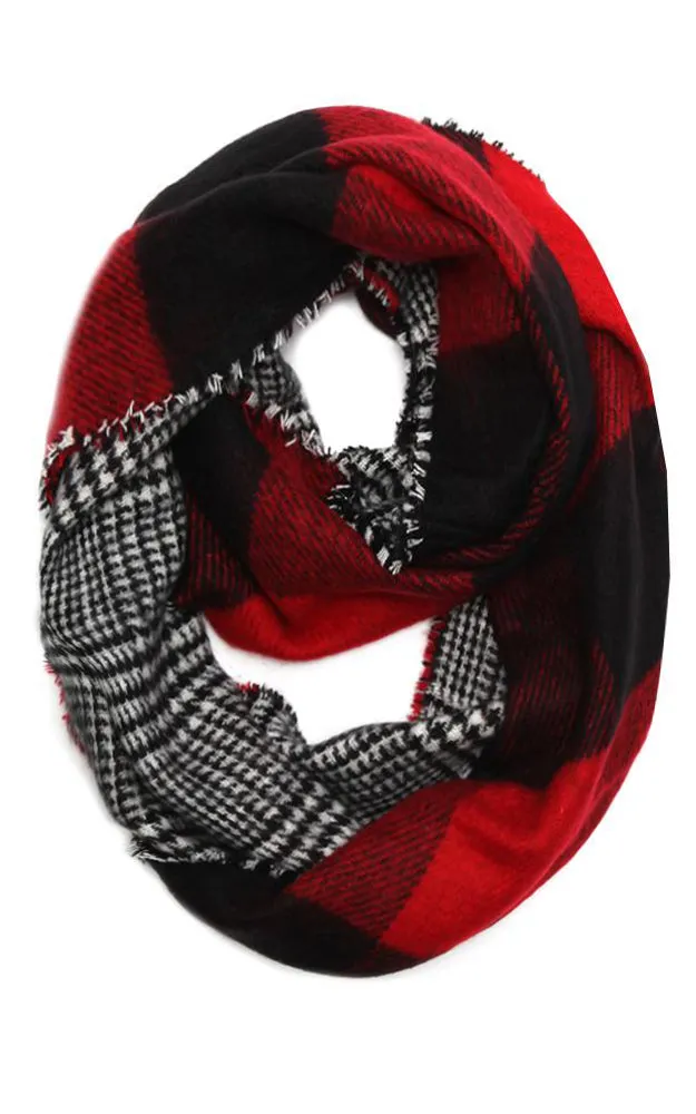EAS9397 Buffalo Check Double Side Infinity Scarf