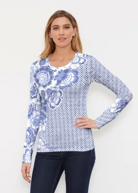 Floral Crossing Geo (7973) ~ Thermal Long Sleeve Crew Shirt