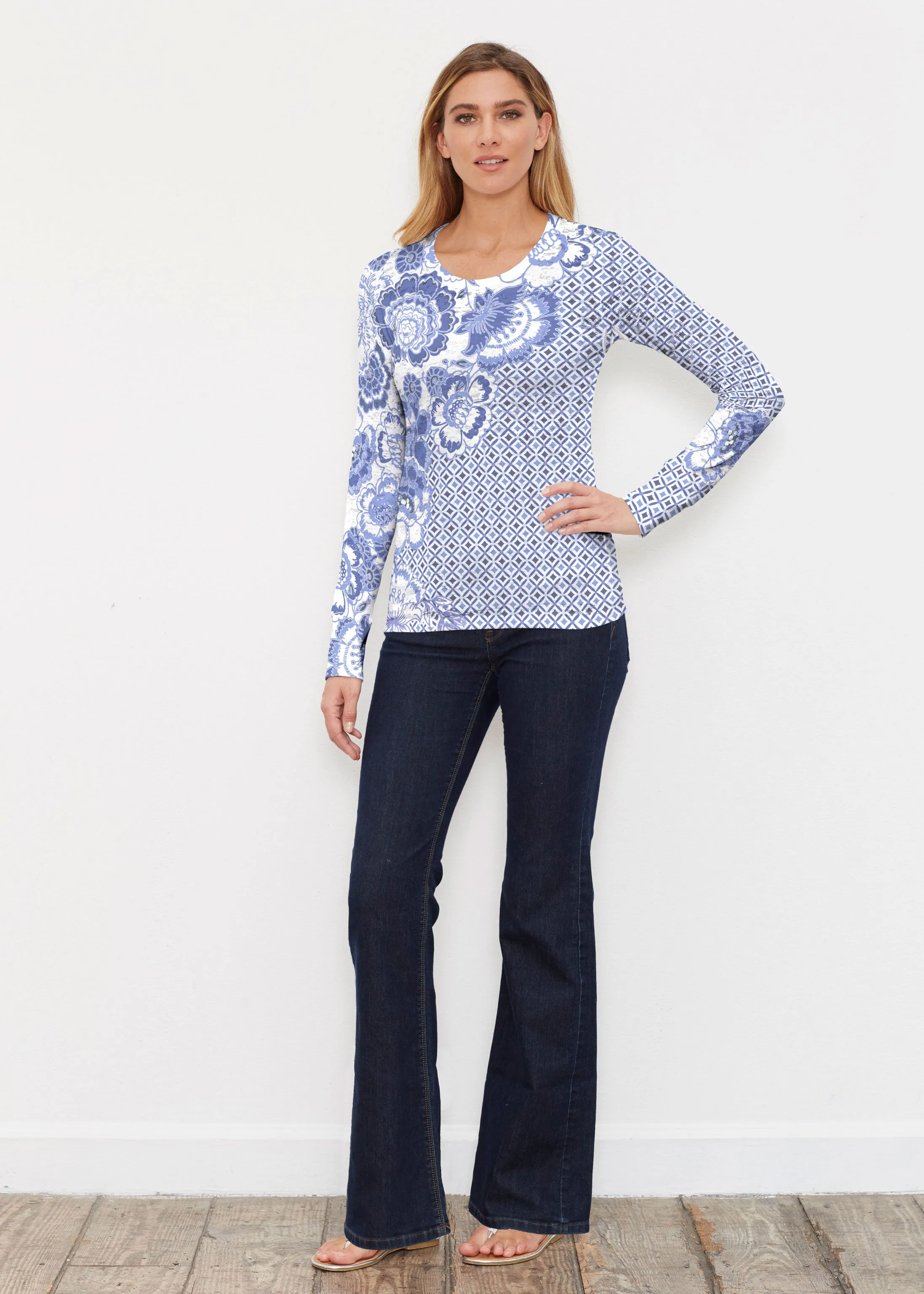Floral Crossing Geo (7973) ~ Thermal Long Sleeve Crew Shirt