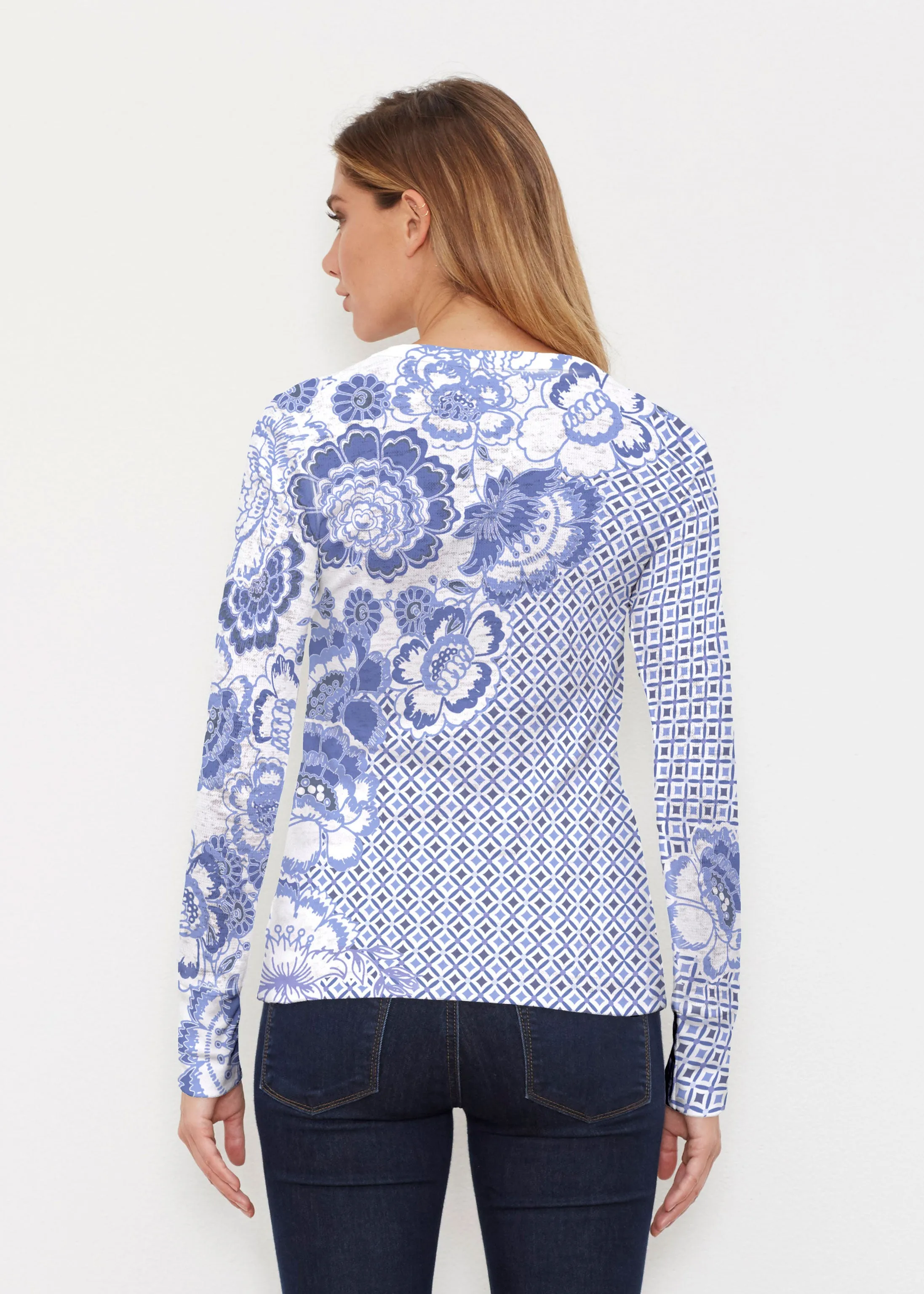 Floral Crossing Geo (7973) ~ Thermal Long Sleeve Crew Shirt