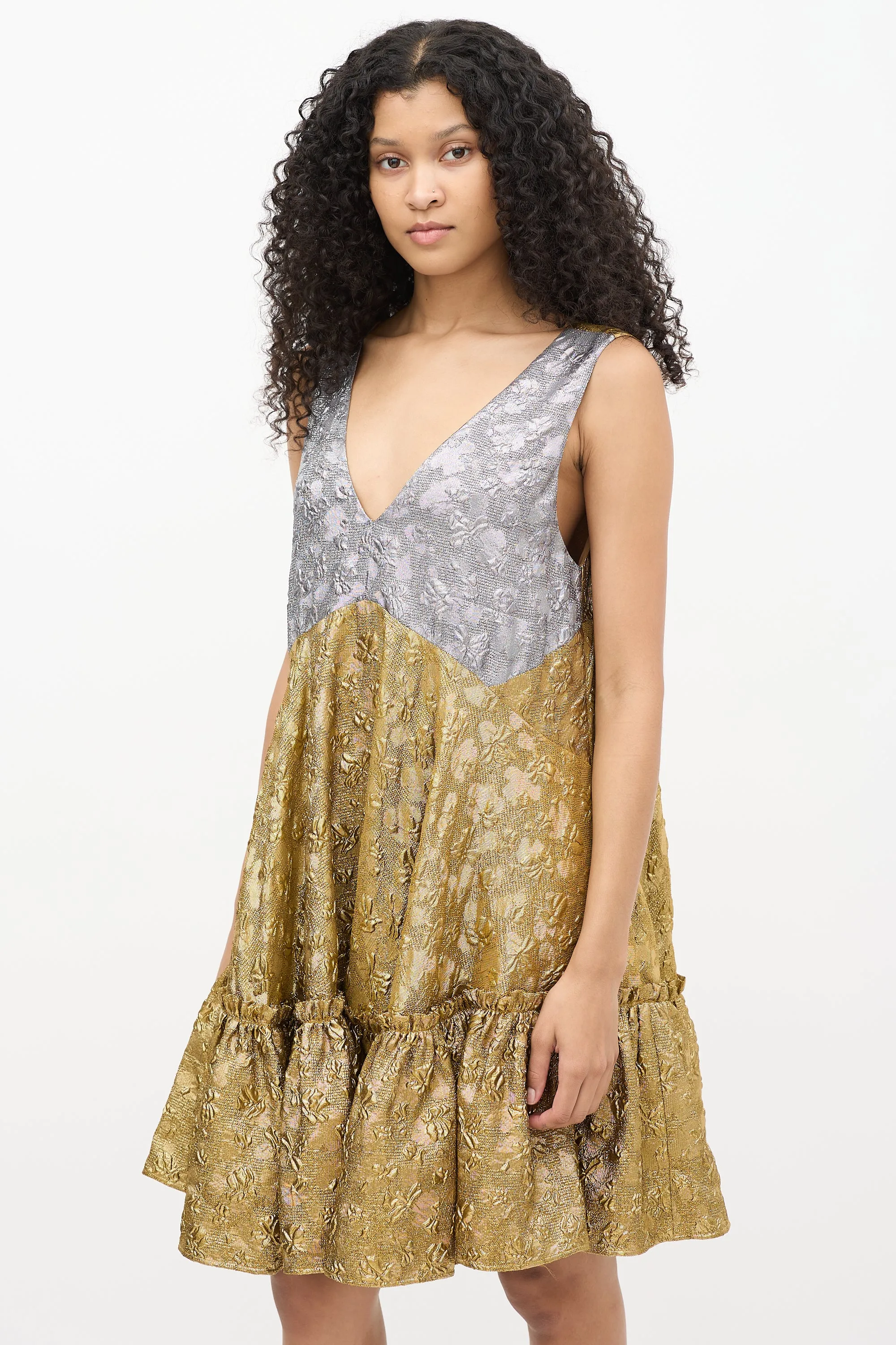 Gold & Silver Textured Brocade Dress