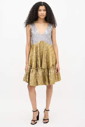 Gold & Silver Textured Brocade Dress