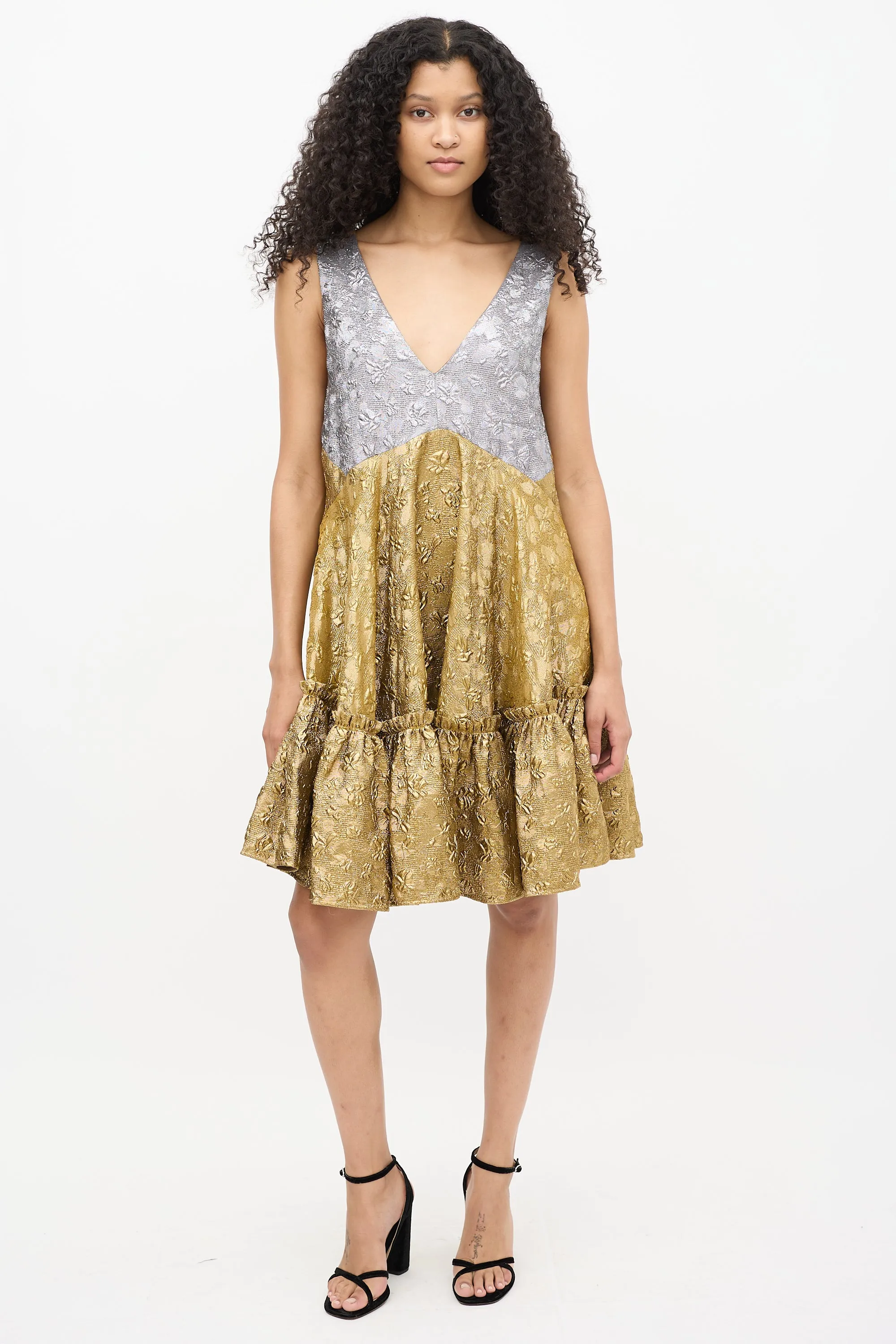 Gold & Silver Textured Brocade Dress