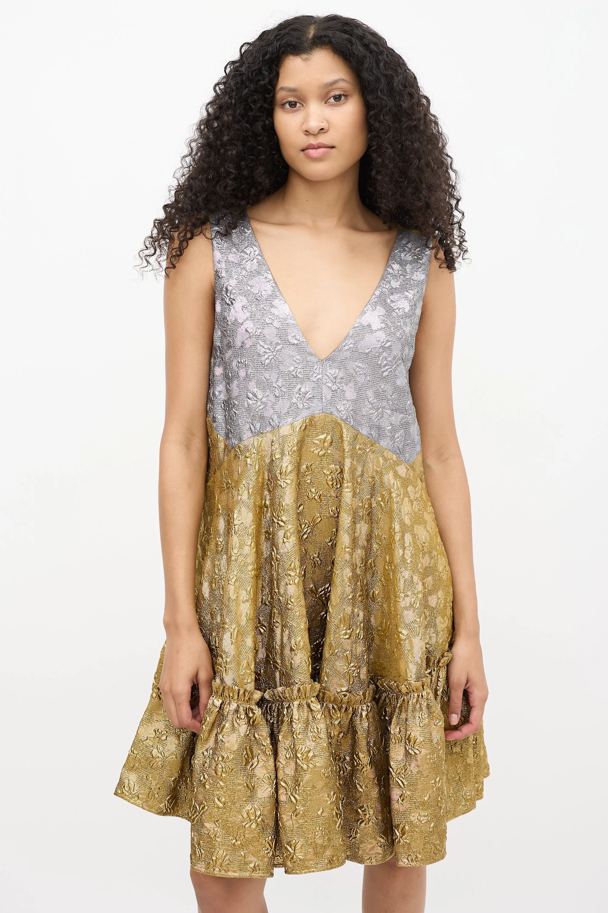 Gold & Silver Textured Brocade Dress