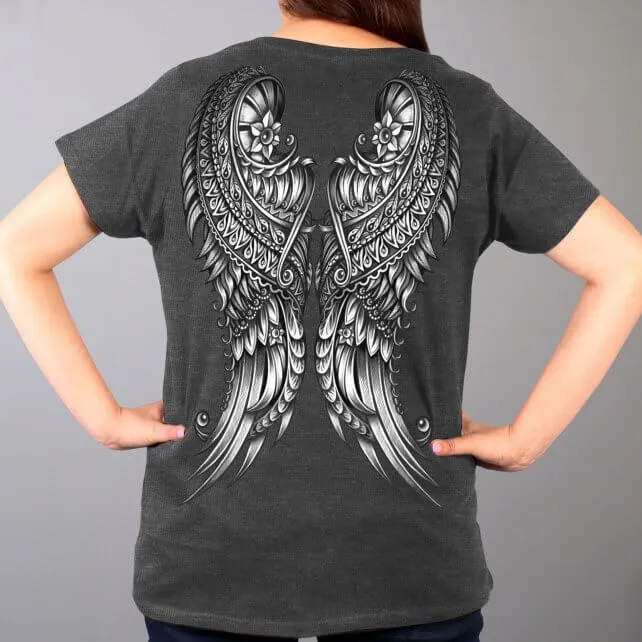 Hot Leathers Ornate Angel Wings Curvy Plus Size Ladies T-Shirt GLD1507