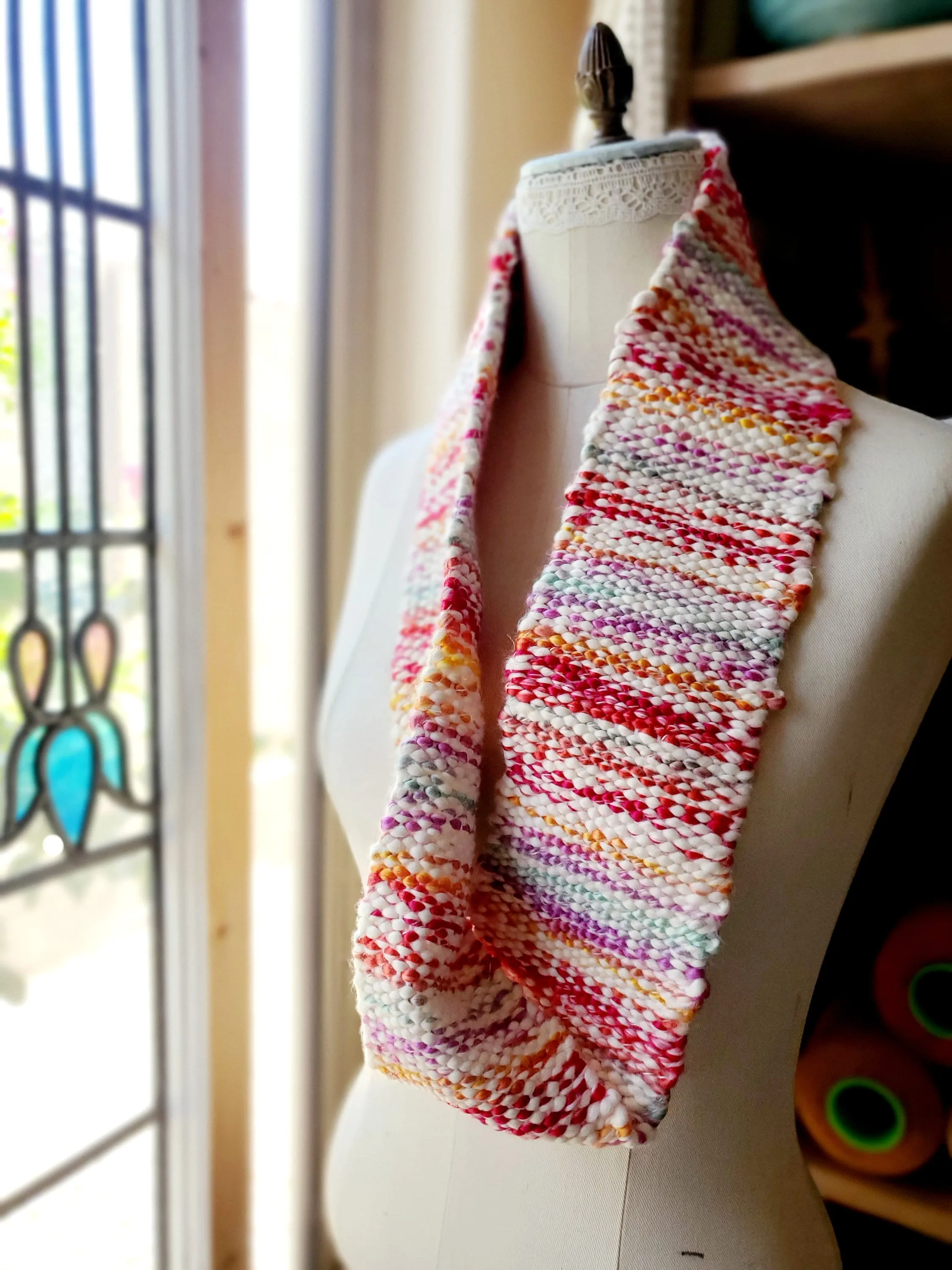 INFINITY SCARF 2, Handspun Art Yarn, Weaving and Fiber Arts, Scrap Yarn, Yarn, woven scarf