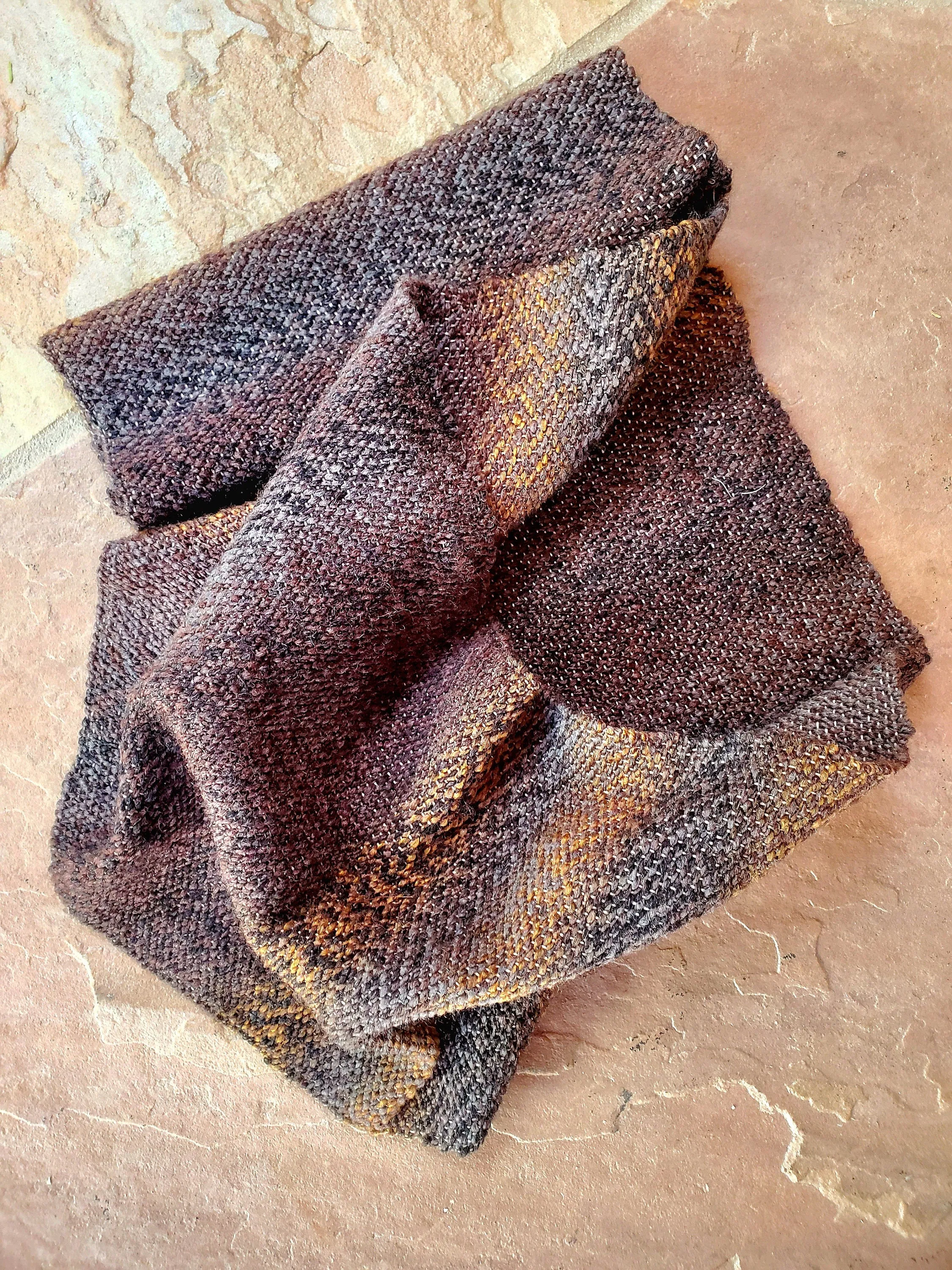 INFINITY SCARF (browns), Handspun Art Yarn, Weaving and Fiber Arts, Scrap Yarn, Yarn, woven scarf