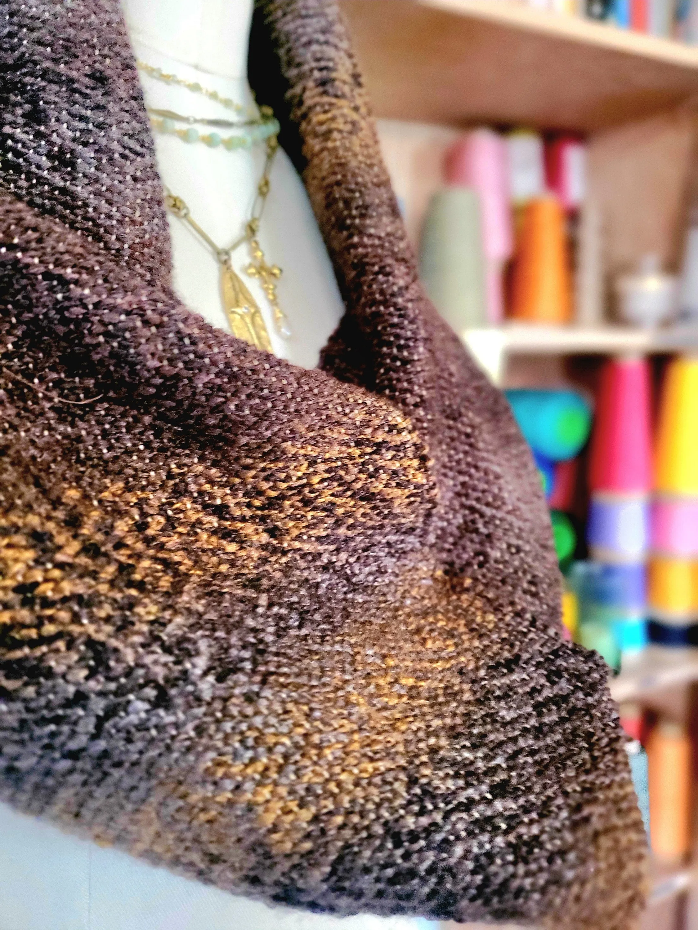 INFINITY SCARF (browns), Handspun Art Yarn, Weaving and Fiber Arts, Scrap Yarn, Yarn, woven scarf