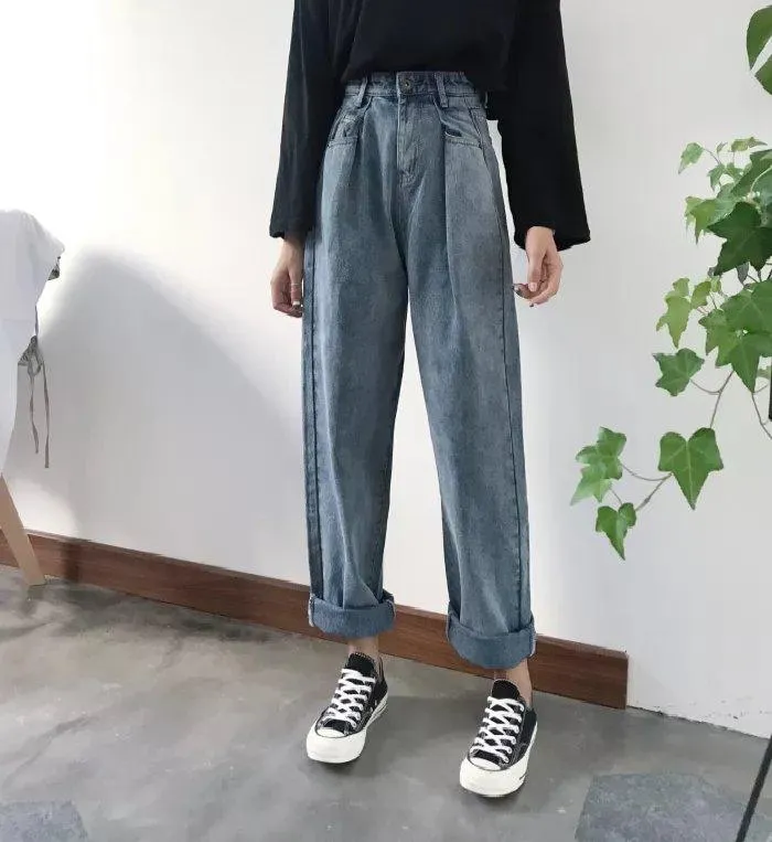 KittenAlarm - Yuliana High Waist Broad Loose Thin Jeans