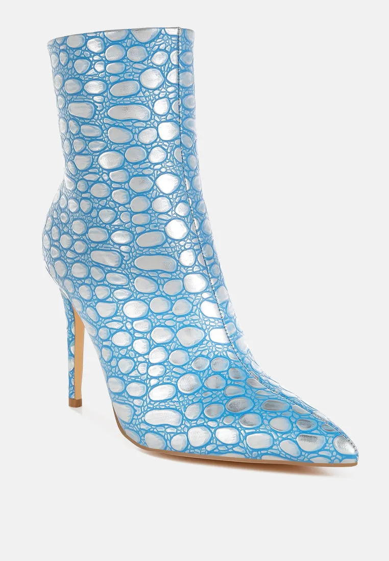 Moolah  Embossed Stiletto Heel Ankle Boots