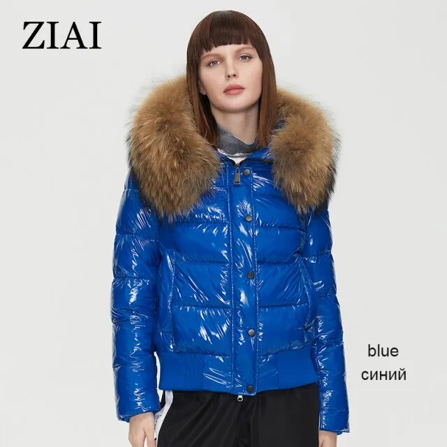 New  Winter Women's Coat Natural Fur Short Cotton Jacket  Fashion Shiny Fabric Warm Thick Hood Female Parka ZR-7270