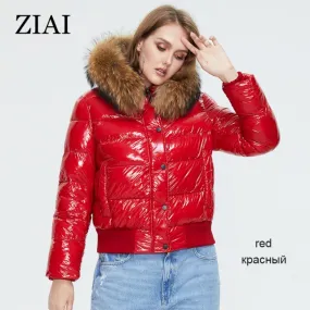 New  Winter Women's Coat Natural Fur Short Cotton Jacket  Fashion Shiny Fabric Warm Thick Hood Female Parka ZR-7270