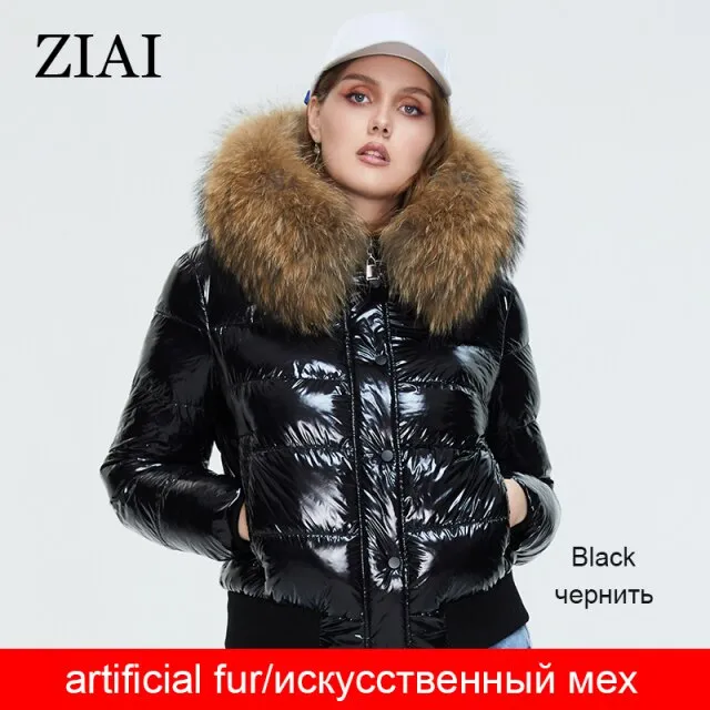 New  Winter Women's Coat Natural Fur Short Cotton Jacket  Fashion Shiny Fabric Warm Thick Hood Female Parka ZR-7270