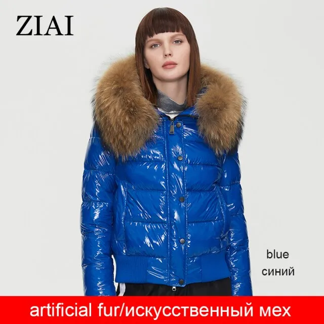 New  Winter Women's Coat Natural Fur Short Cotton Jacket  Fashion Shiny Fabric Warm Thick Hood Female Parka ZR-7270
