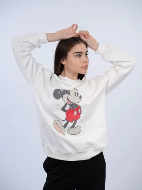 Off white Casual Sweater With Cartoon Front Design