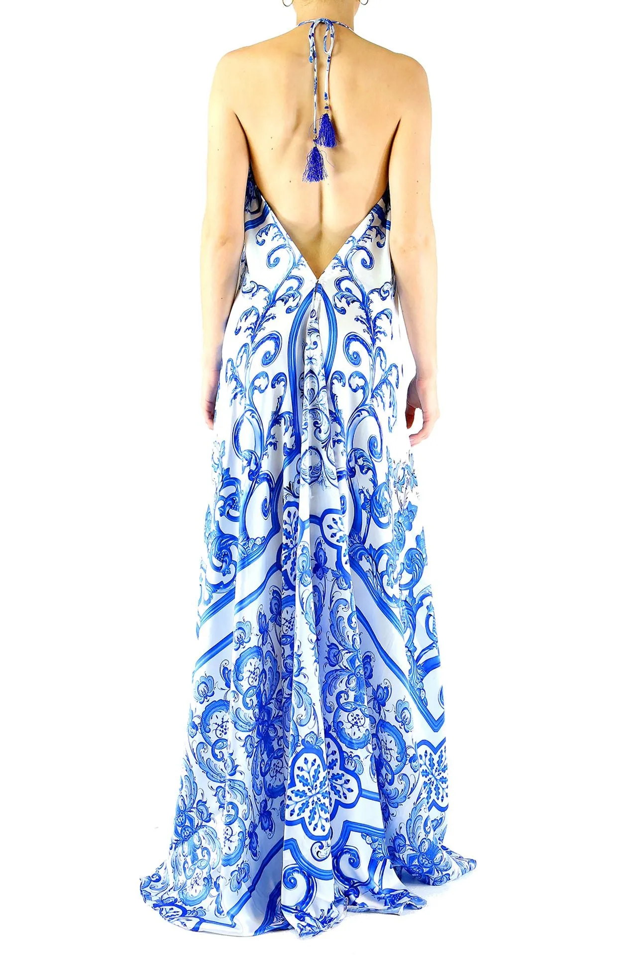 Printed Long Maxi Dress in Blue
