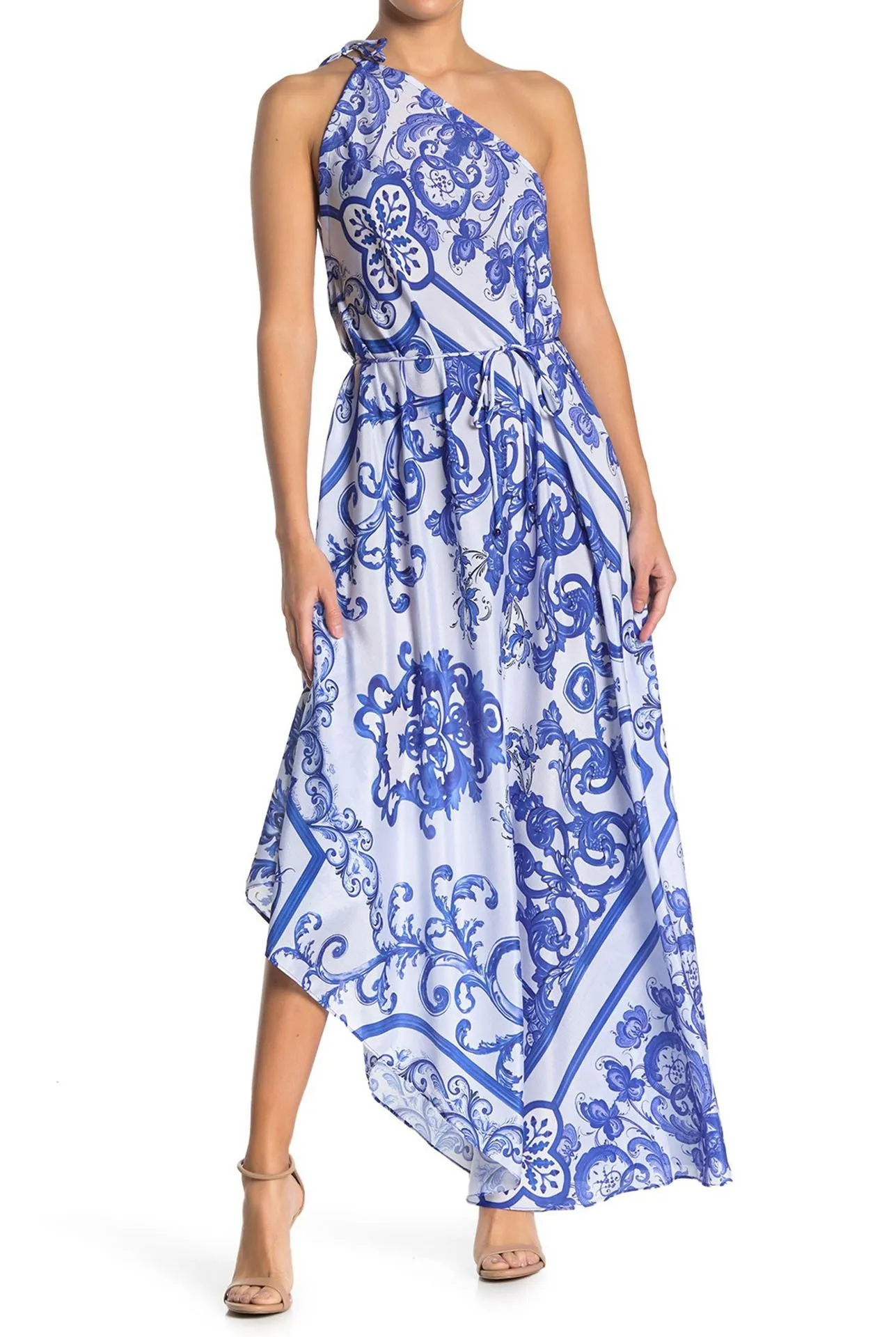 Printed Long Maxi Dress in Blue