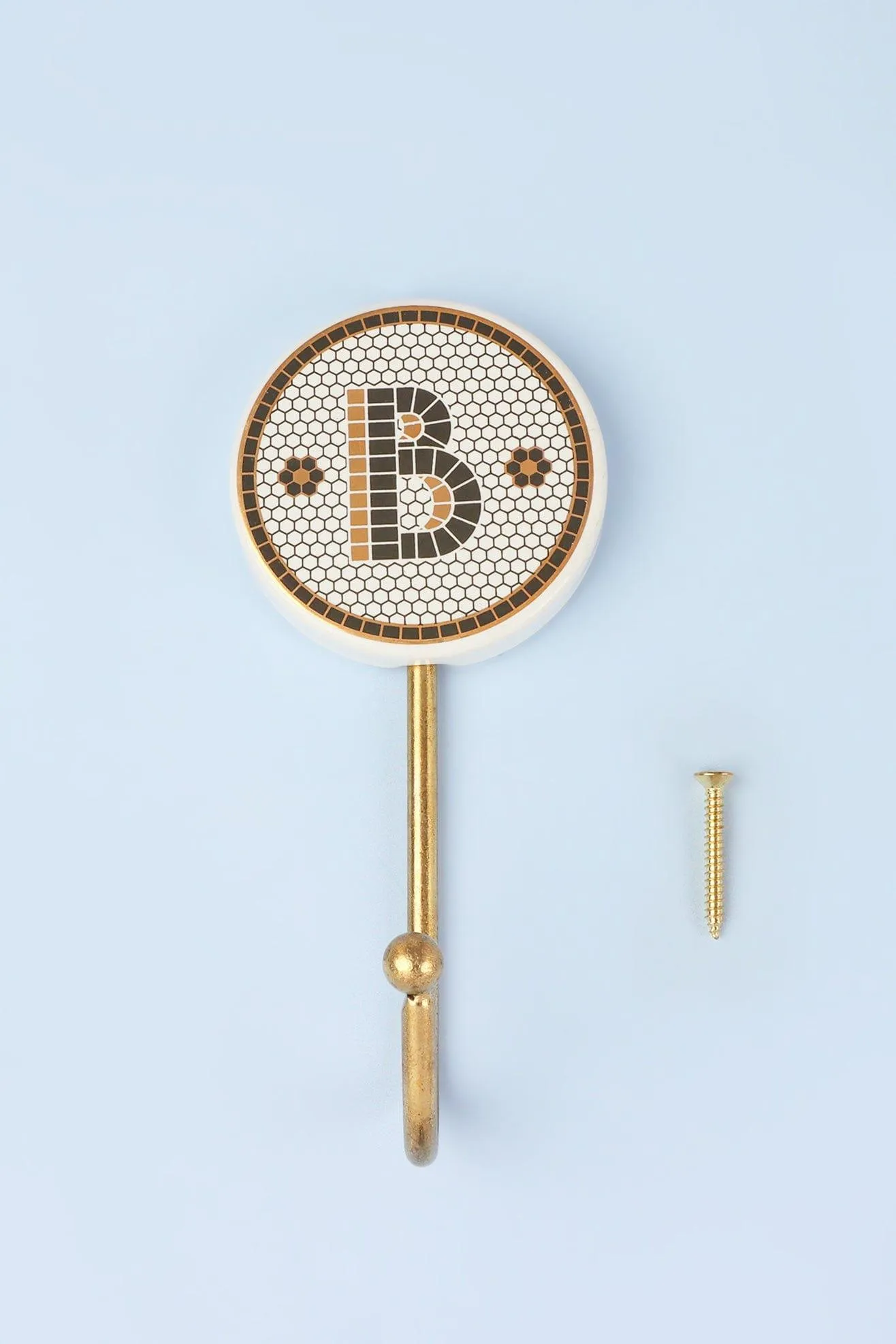 Pub Black and Gold Tile Monogram Alphabet Initial Hooks