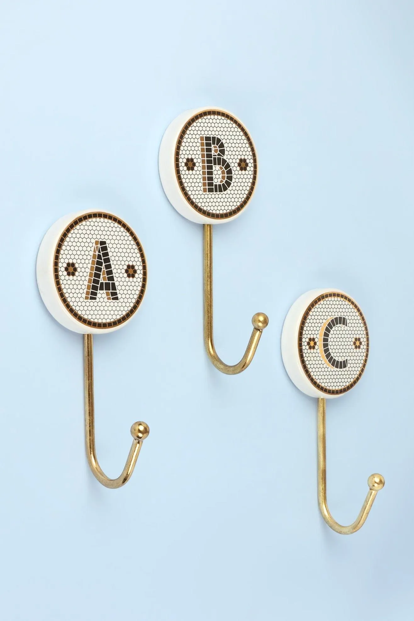 Pub Black and Gold Tile Monogram Alphabet Initial Hooks