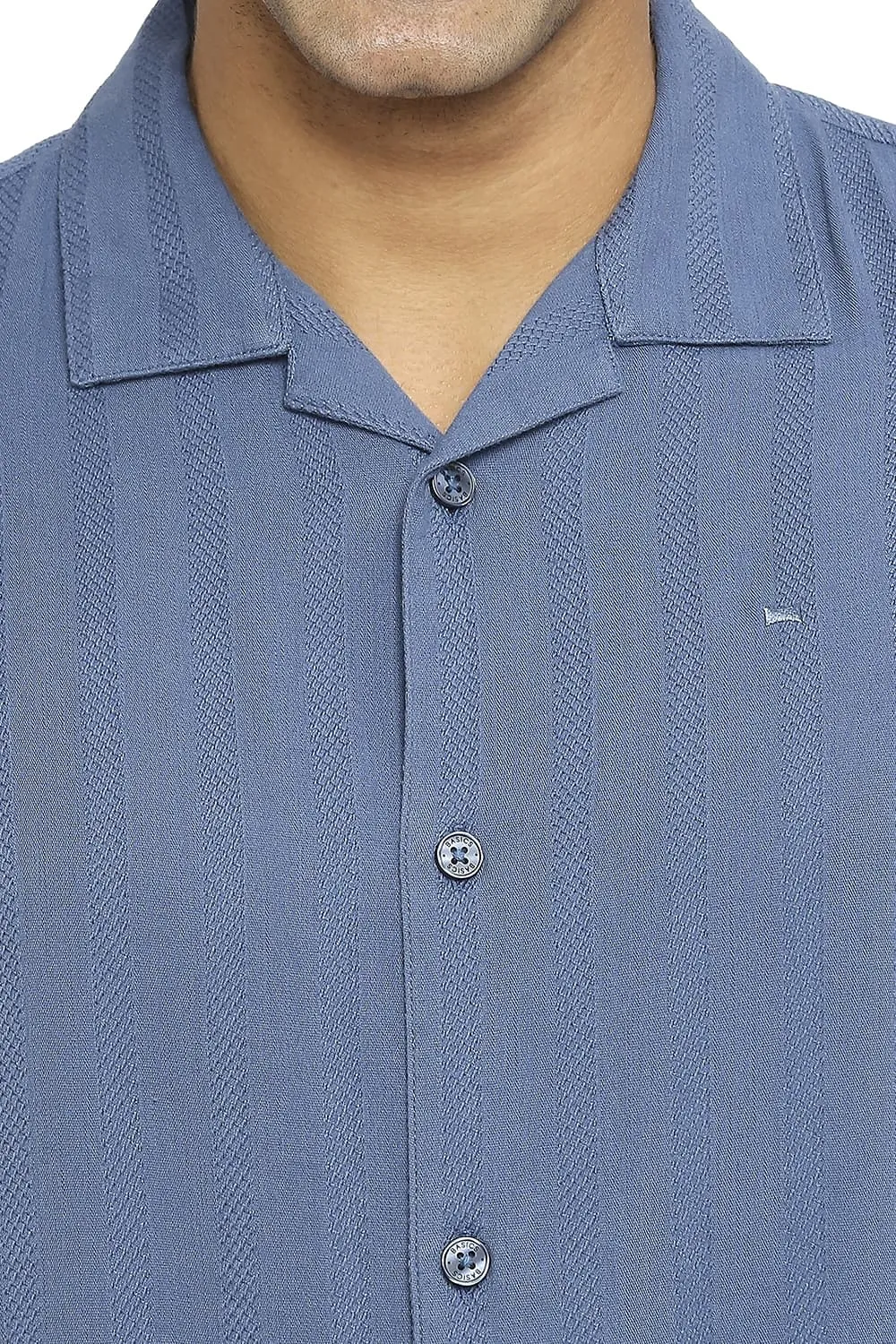 Relaxed Fit Cotton Viscose Dobby Stripe Halfsleeves Shirt