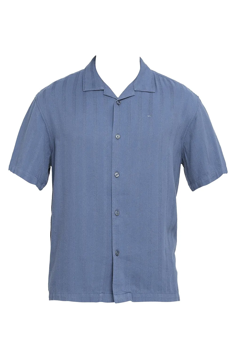 Relaxed Fit Cotton Viscose Dobby Stripe Halfsleeves Shirt