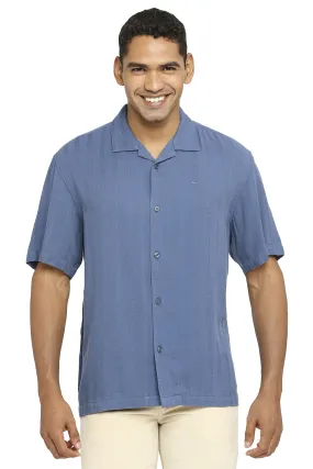 Relaxed Fit Cotton Viscose Dobby Stripe Halfsleeves Shirt