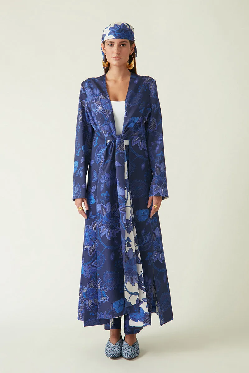 Rockefeller Holidays I  Muturi Printed Embellised Jacket  Linen Satin  Navy/Navy Java collection 7JV-46