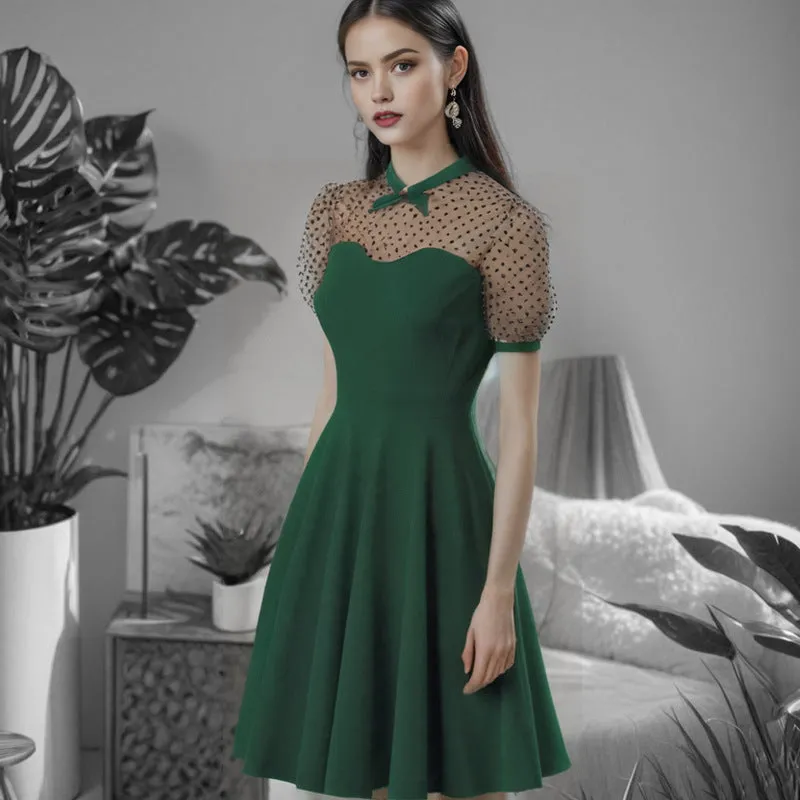 Toleet alien invasion dress to impress 2024 Women's Mesh Elegant Polka Dot Stitching Fluffy Retro Large Swing Dress