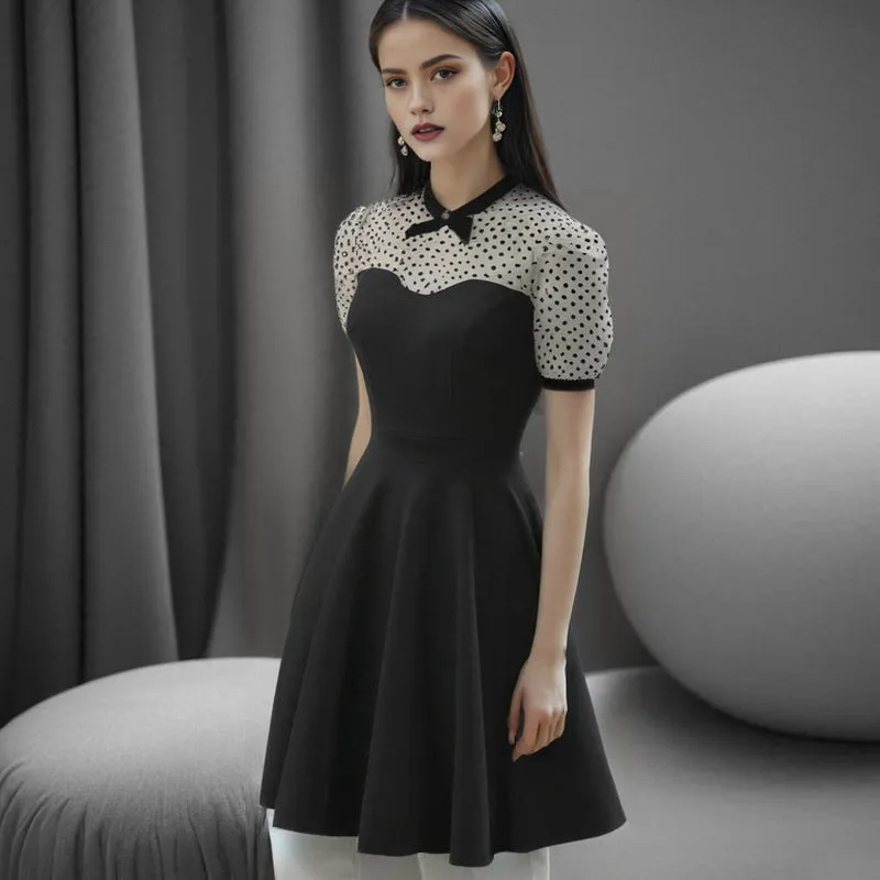Toleet alien invasion dress to impress 2024 Women's Mesh Elegant Polka Dot Stitching Fluffy Retro Large Swing Dress