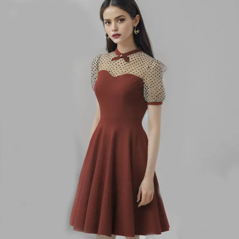 Toleet alien invasion dress to impress 2024 Women's Mesh Elegant Polka Dot Stitching Fluffy Retro Large Swing Dress