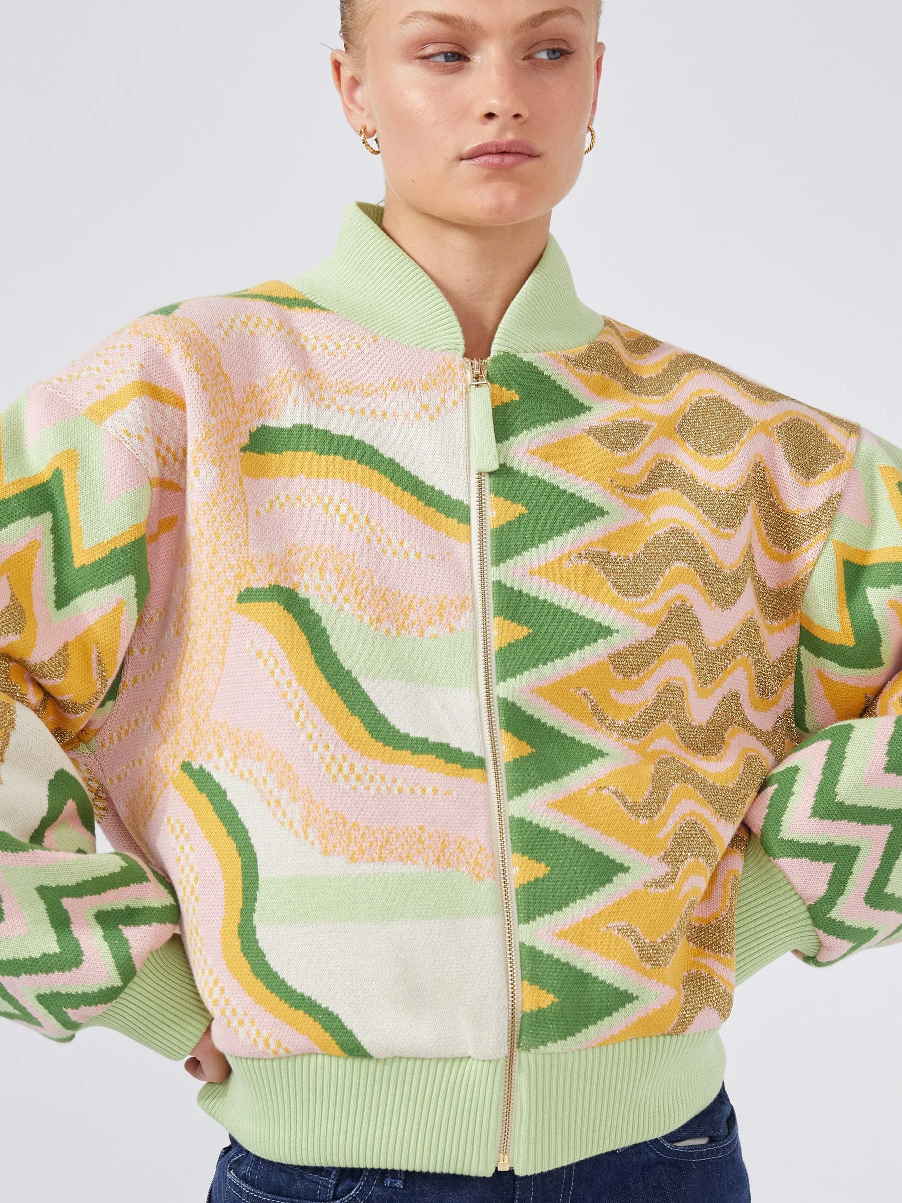 Under The Sun Cotton Jacquard Bomber Jacket